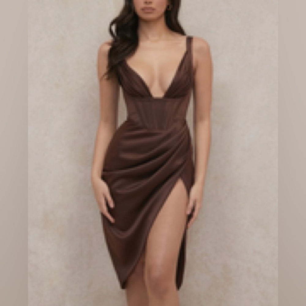 Chic Asymmetrical Brown Dress